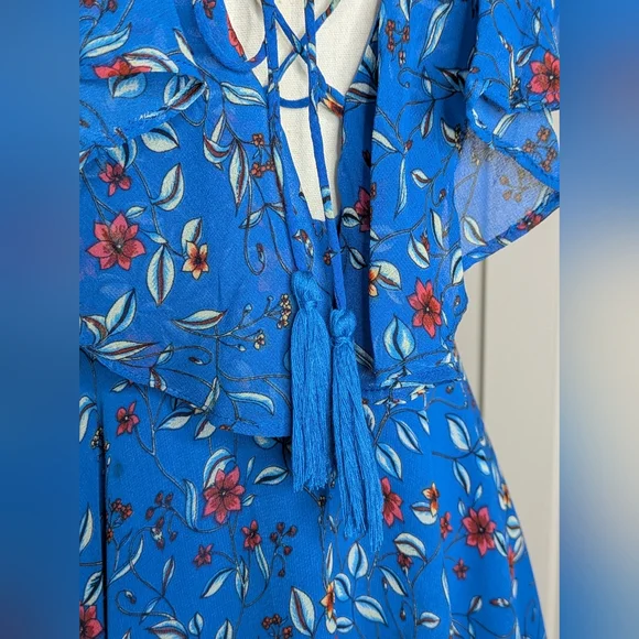 Lulu's Floral Ruffle Hi-Lo Dress Size XS Blue Vacation - Picture 6 of 13